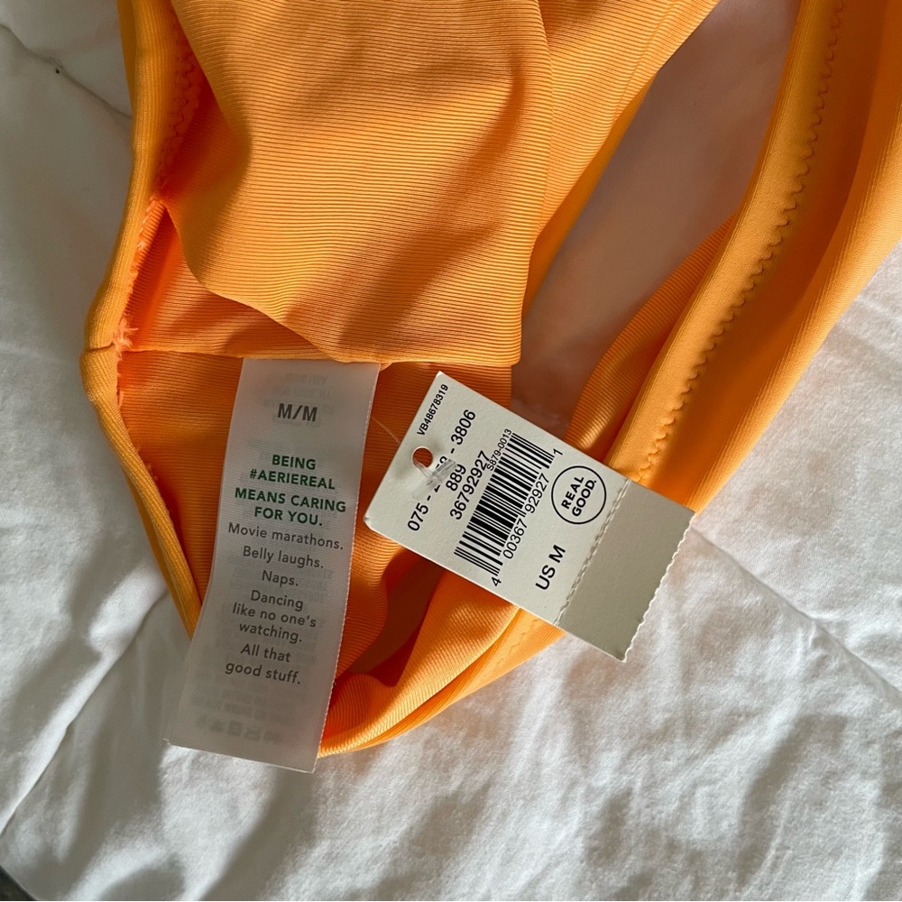 NWT AERIE Crossover Keyhole Halter Bikini Top Orange Women's M-Padded - Picture 3 of 4